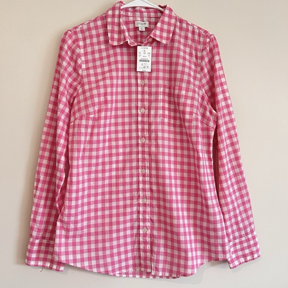 NWT J Crew Gingham Plaid Pink Shirt Sz S Button Up Lightweight Cotton